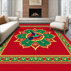 Vibrant Emerald Hummingbird Floral Medallion Rug