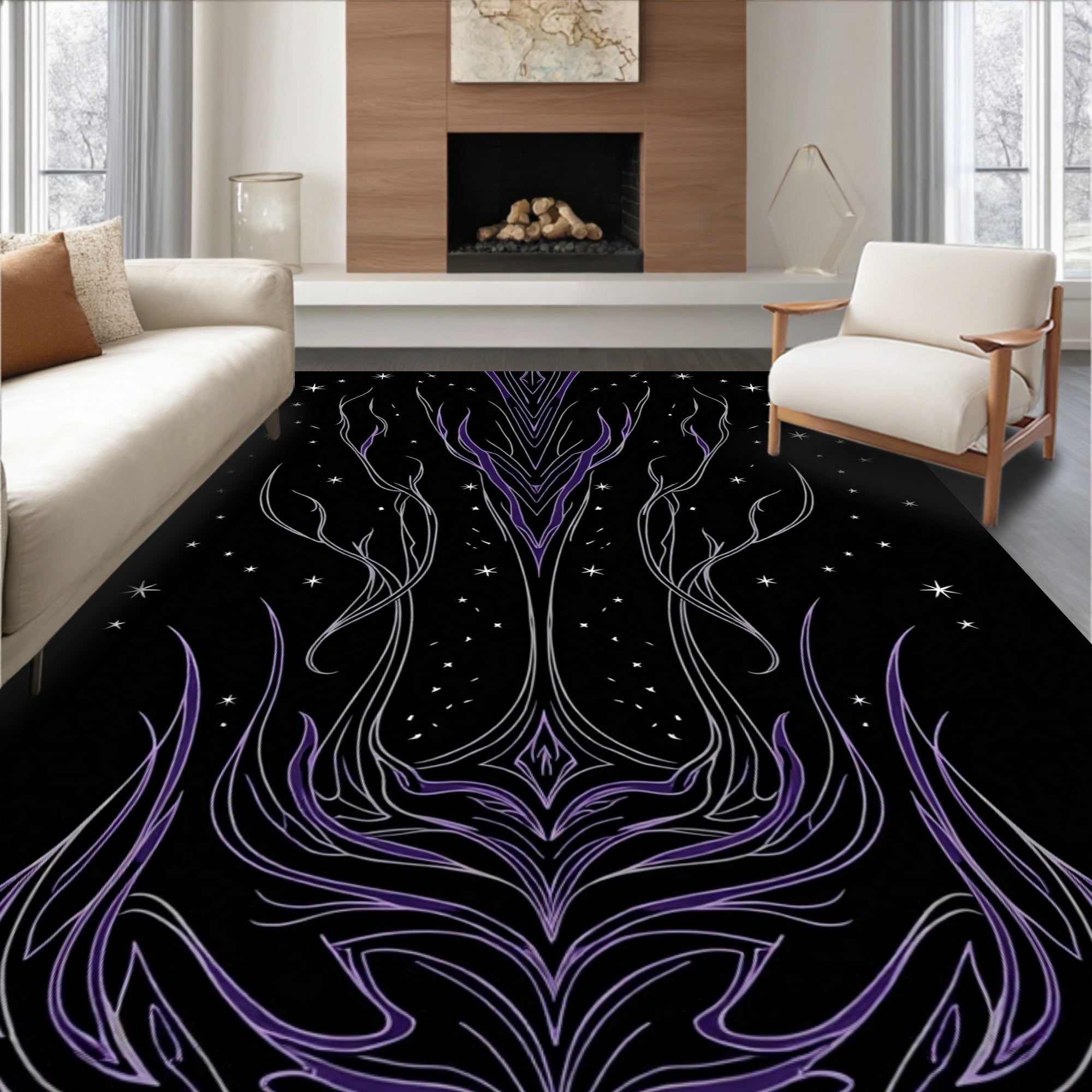 Dark Night Sky Galaxy Swirl Rug