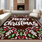 Brown Christmas Holly Berry Garland Rug