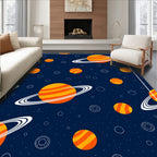 Orange Striped Ringed Planets Navy Rug