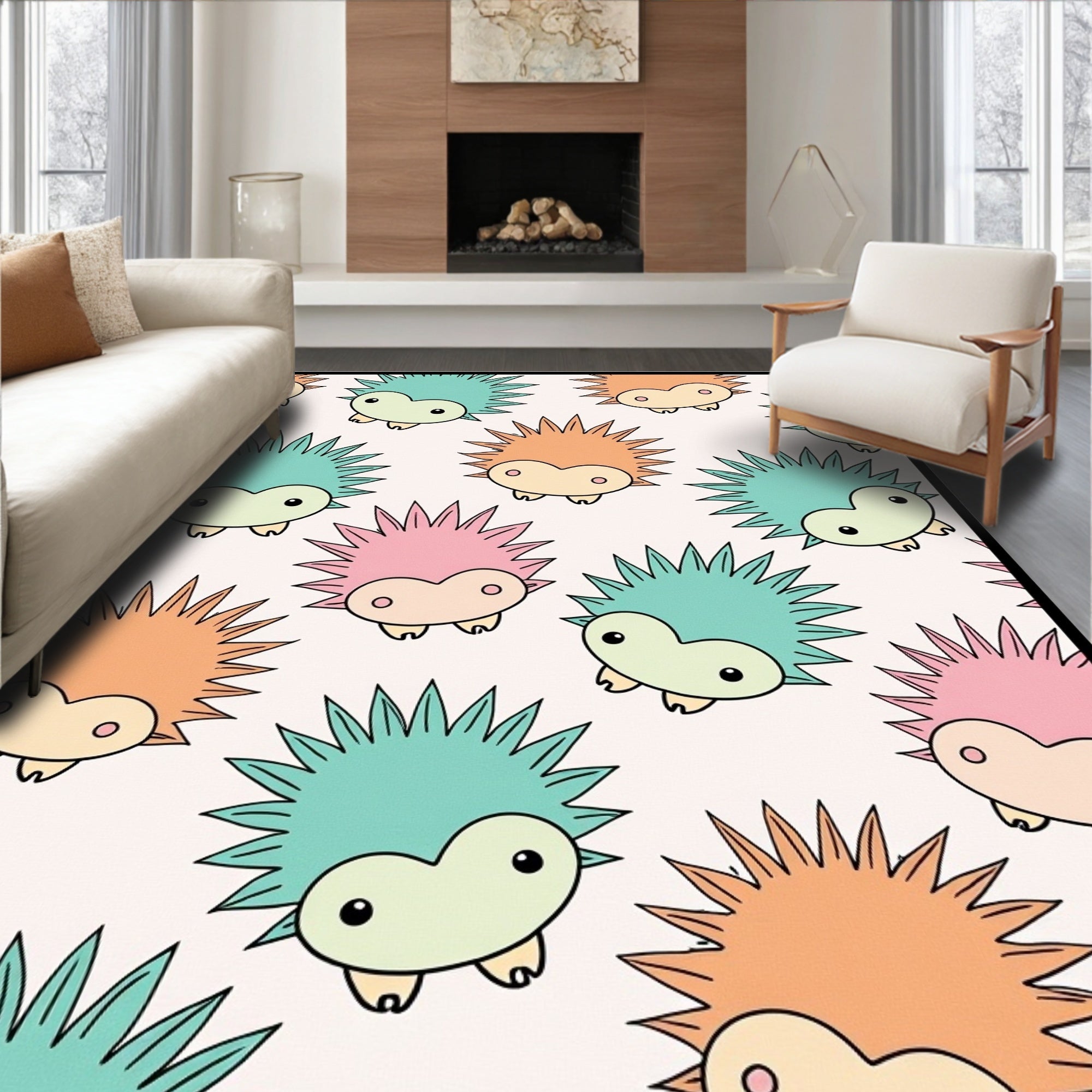 Whimsical Hedgehog Pastel Multi-Color Rug