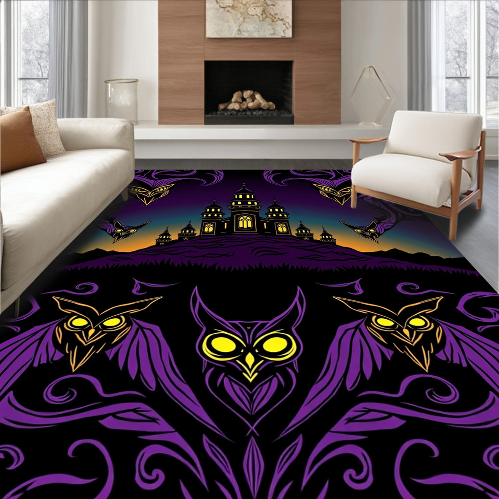 Mysterious Purple Owl Castle Twilight Rug