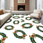 Festive Green Wreath Golden Bow Rug