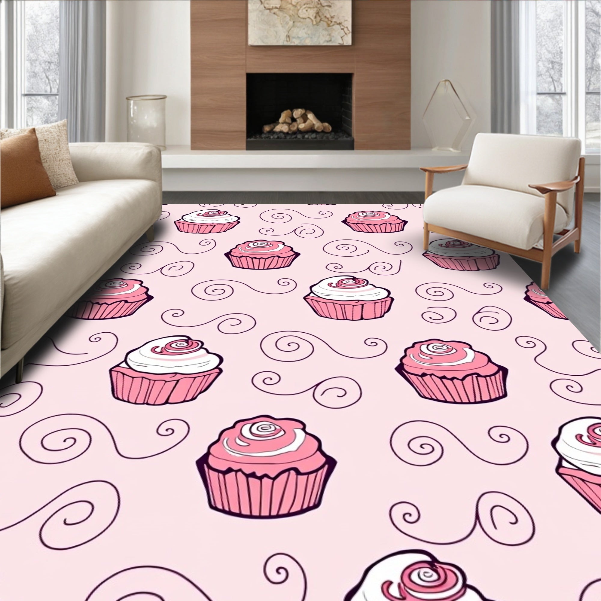 Sweet Pink Cupcake Swirl Cream Rug