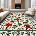 Festive Elves Red Green Cream Border Rug