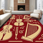 Burgundy and Gold Musical Instruments Collage Rug