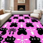 Black Cat Snowflake Pink Graphic Rug