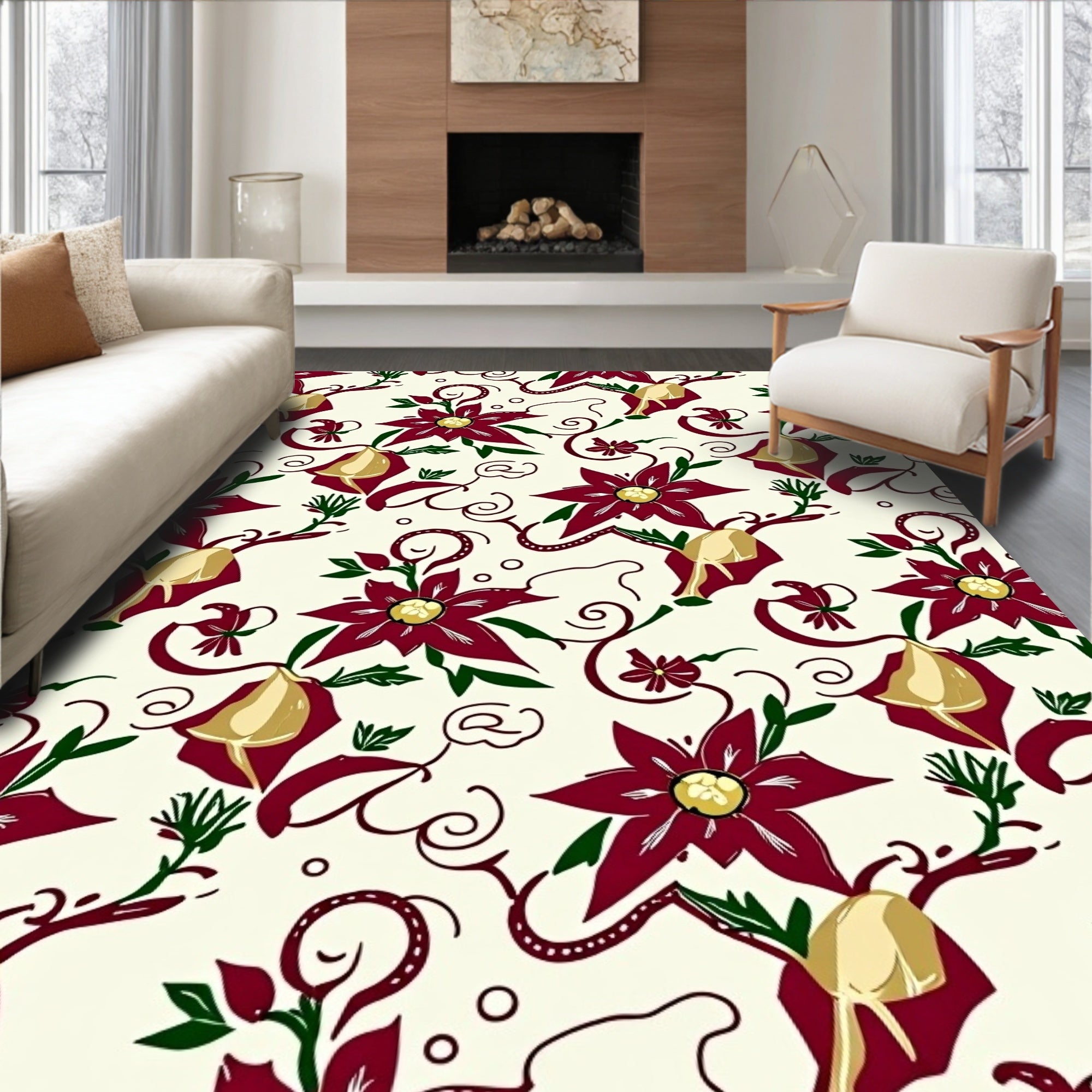 Dark Red Floral Bell Harmony Rug