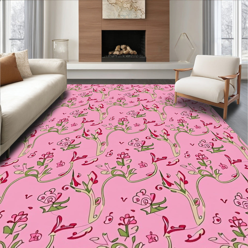 Pink Floral Vine Swirl Rug