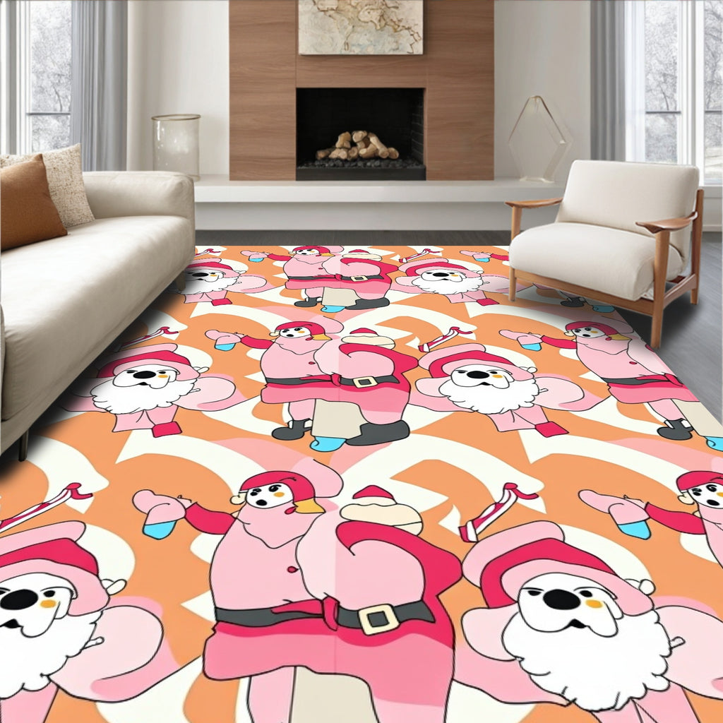 Whimsical Pink Santa Figures Abstract Rug