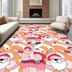 Whimsical Pink Santa Figures Abstract Rug