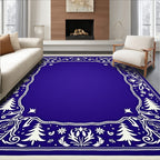 Royal Blue White Floral Holiday Border Rug