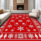 Red White Santa Snowflake Border Rug