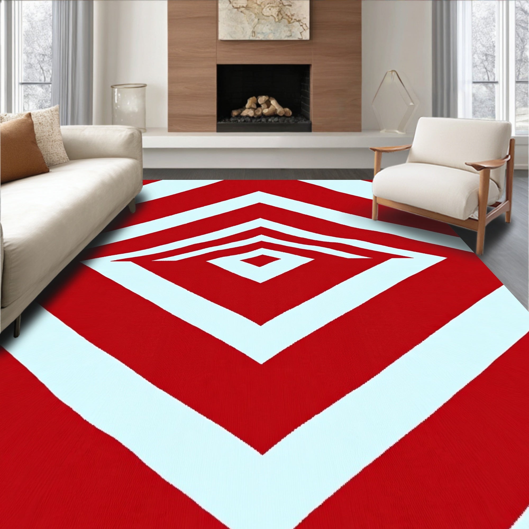 Crimson Diamond Chevron Optical Illusion Rug