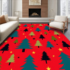 Red Forest Trees And Stars Rug