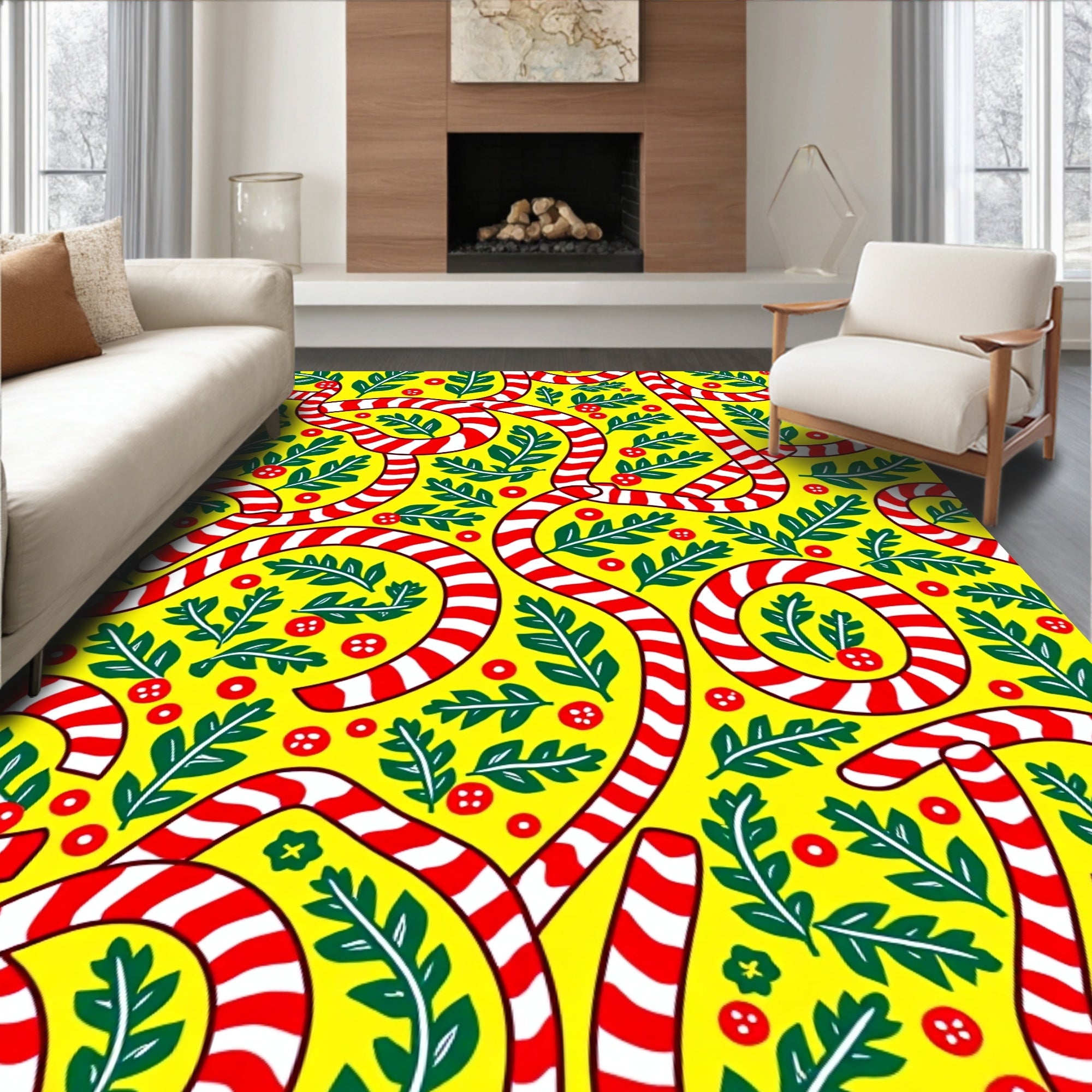 Red White Swirl Candy Cane Foliage Rug