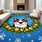 Festive Dog Wreath Snowflakes Golden Baubles Rug