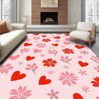 Whimsical Red Pink Hearts Floral Rug