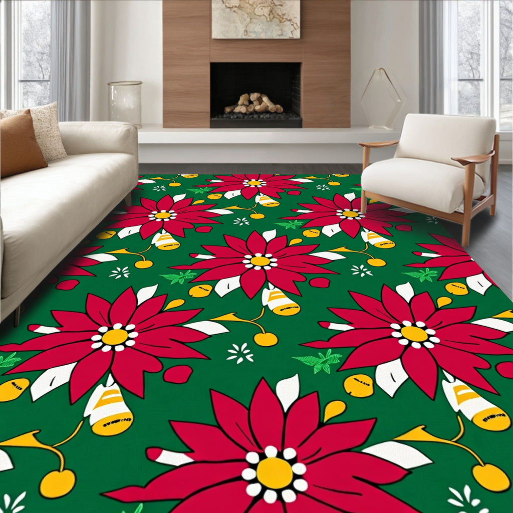 Red Poinsettia Holiday Garland Rug