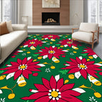 Red Poinsettia Holiday Garland Rug