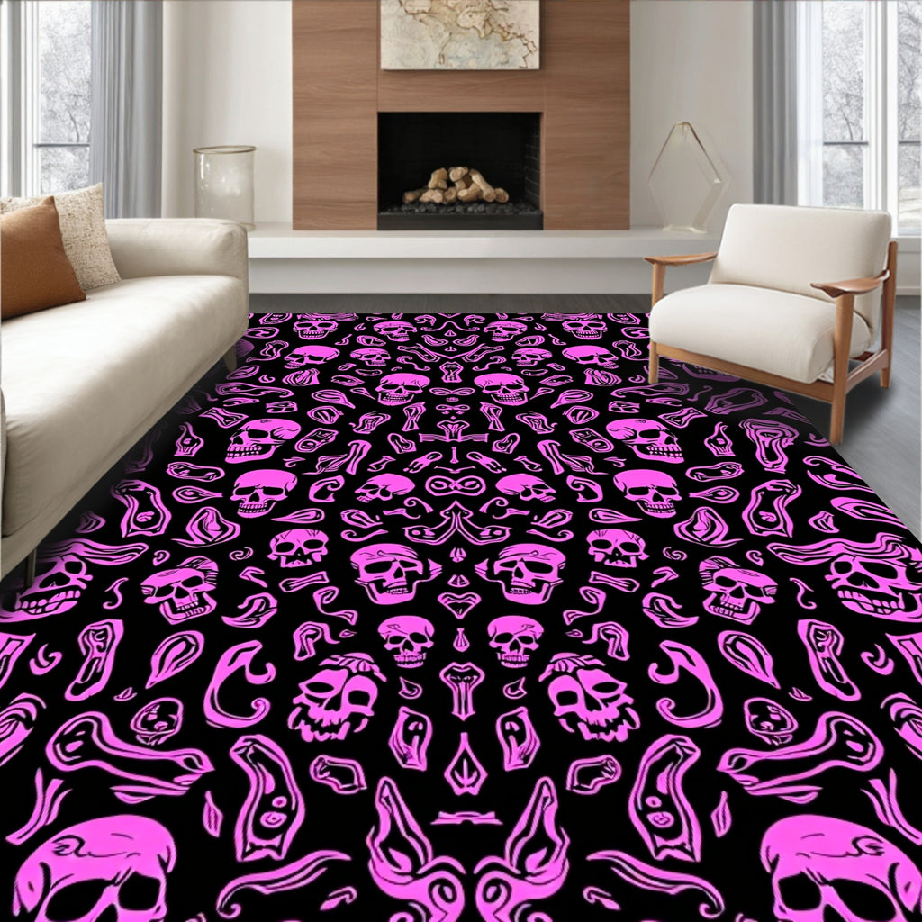 Pink Skull All Over Print Rug