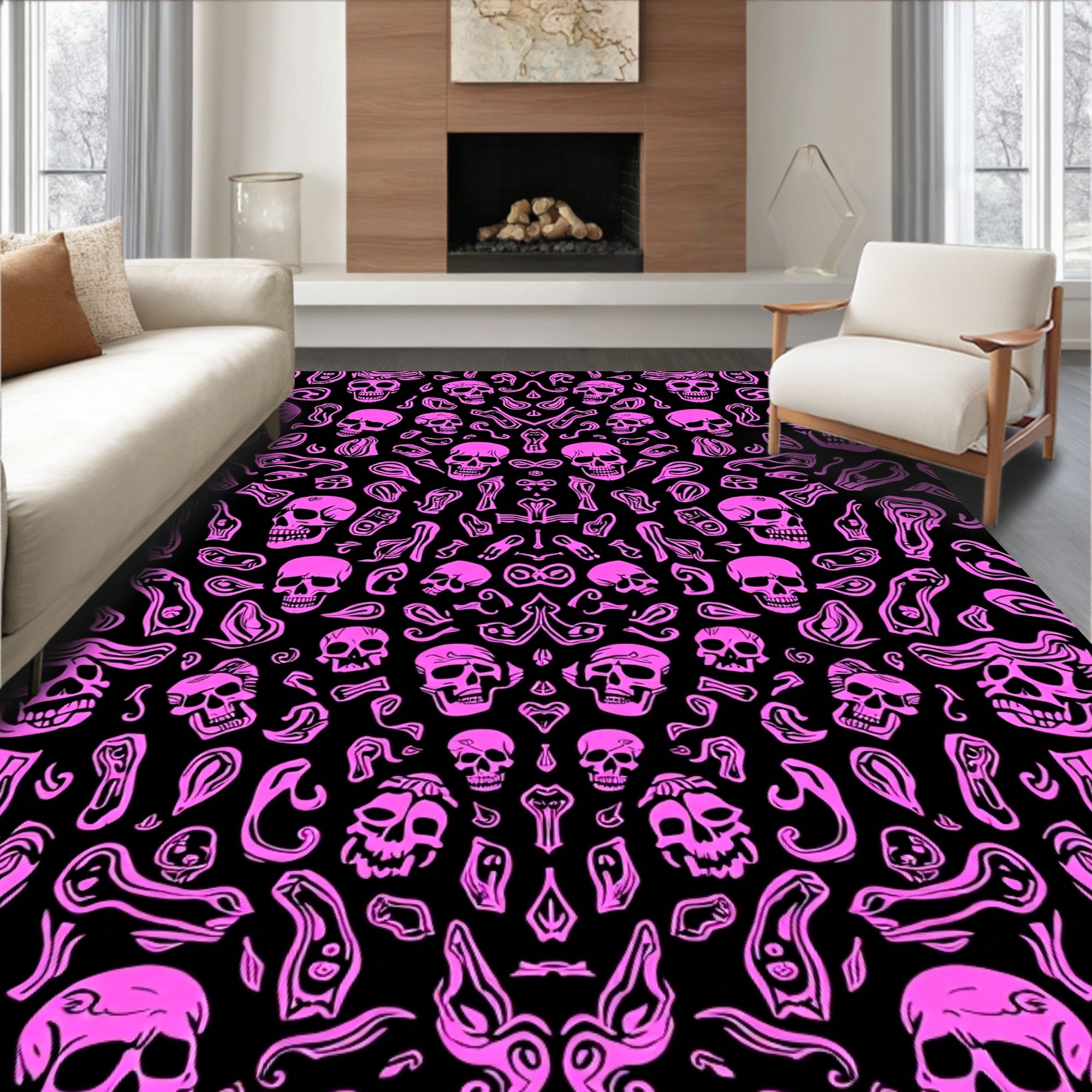 Pink Skull All Over Print Rug