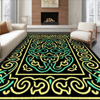 Emerald Yellow Intertwined Scrollwork Rectangle Rug