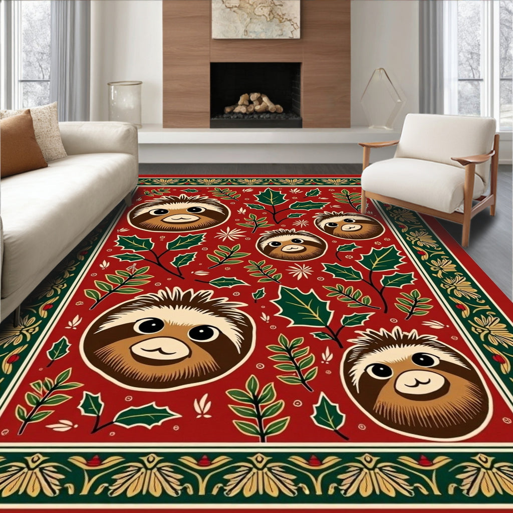 Whimsical Sloth Holly Woodland Border Rug