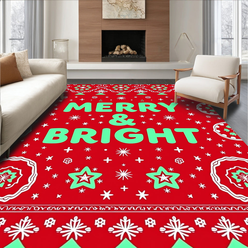 Red Green Snowflake Star Holiday Rug