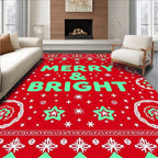 Red Green Snowflake Star Holiday Rug