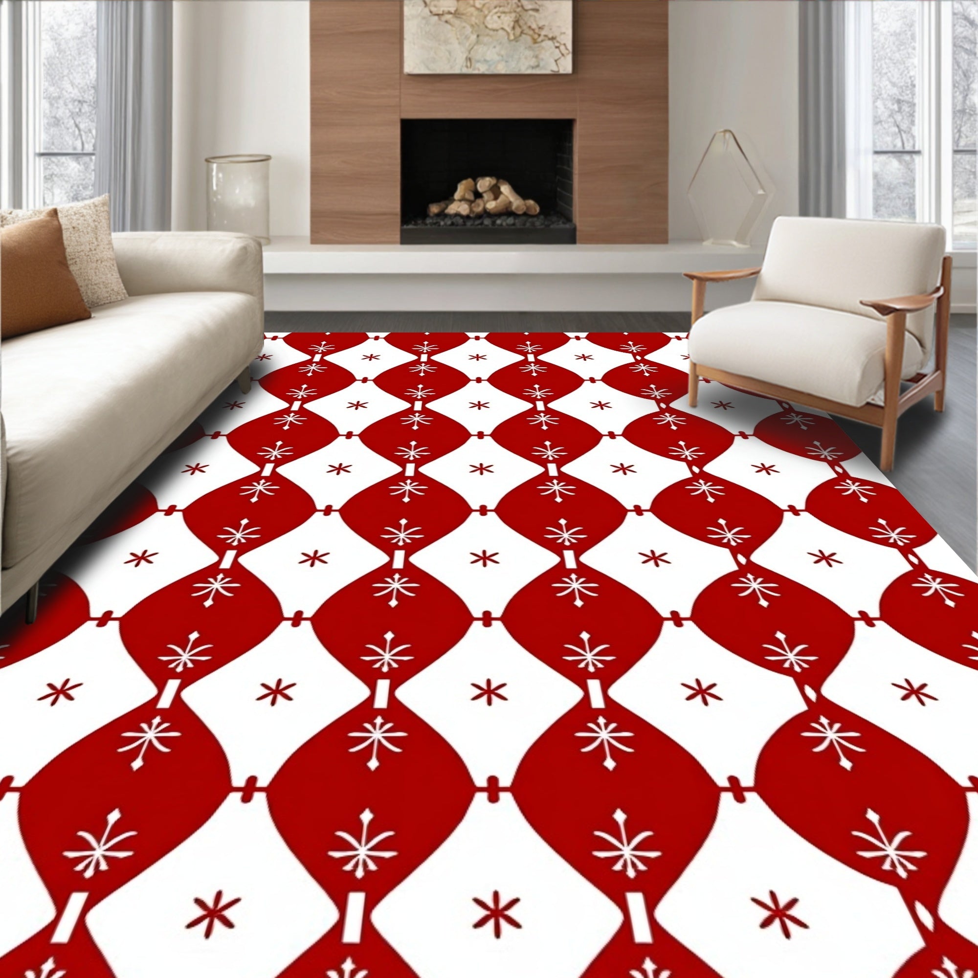 Crimson Snowflake Diamond Cluster Rug