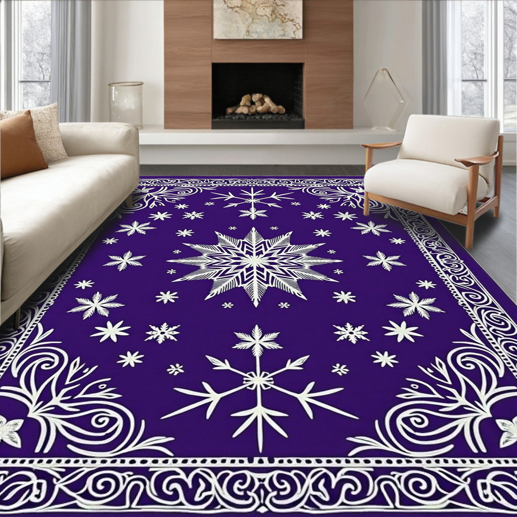 Winter Snowflakes Indigo Scrollwork Rug