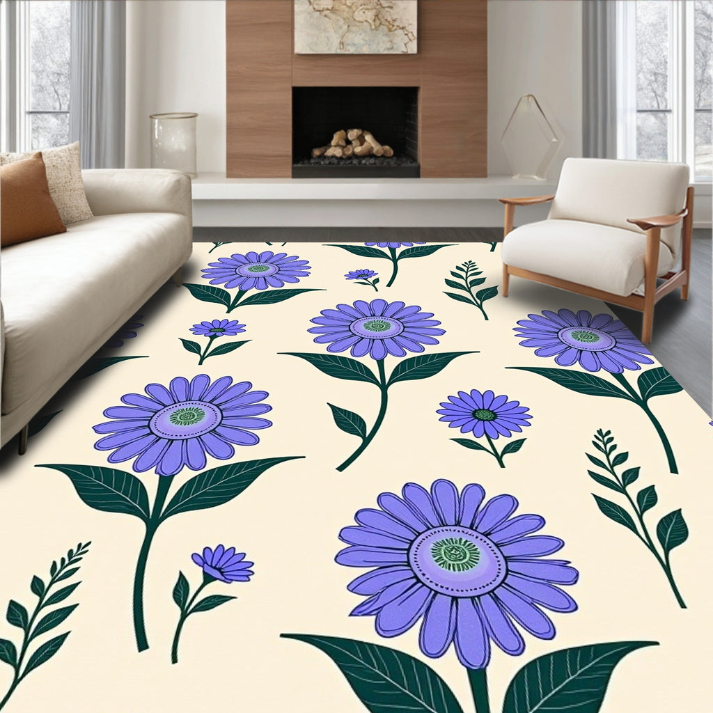 Lavender Daisy Garden Botanical Whimsy Rug