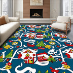 Whimsical Christmas Village Tree Motif Rug