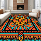 Vibrant Orange Blue Feline Geometric Rug