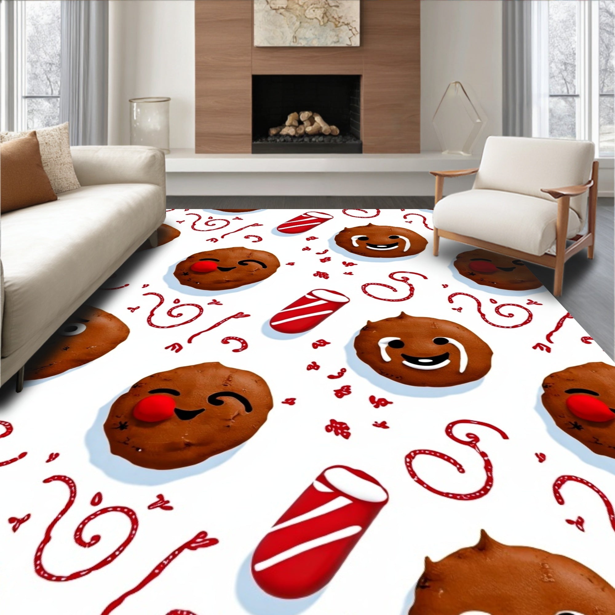 Whimsical Ginger Cookie Candy Cane Accents Rug