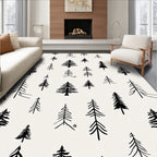 Black White Forest Pine Trees Rug