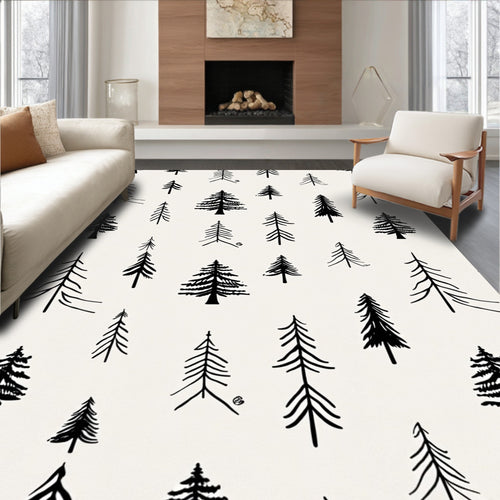 Black White Forest Pine Trees Rug