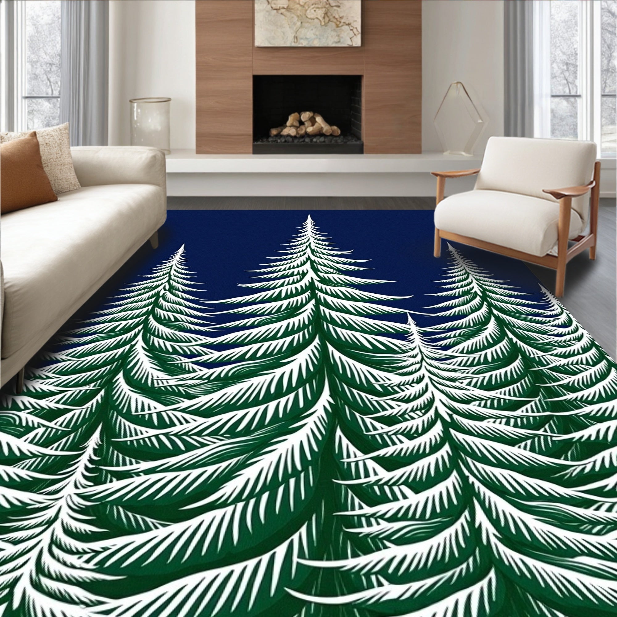 Dark Forest Pine Trees Rug
