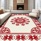 Crimson Cream Geometric Mandala Border Rug