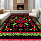 Bold Black Red Lime Floral Medallion Rug