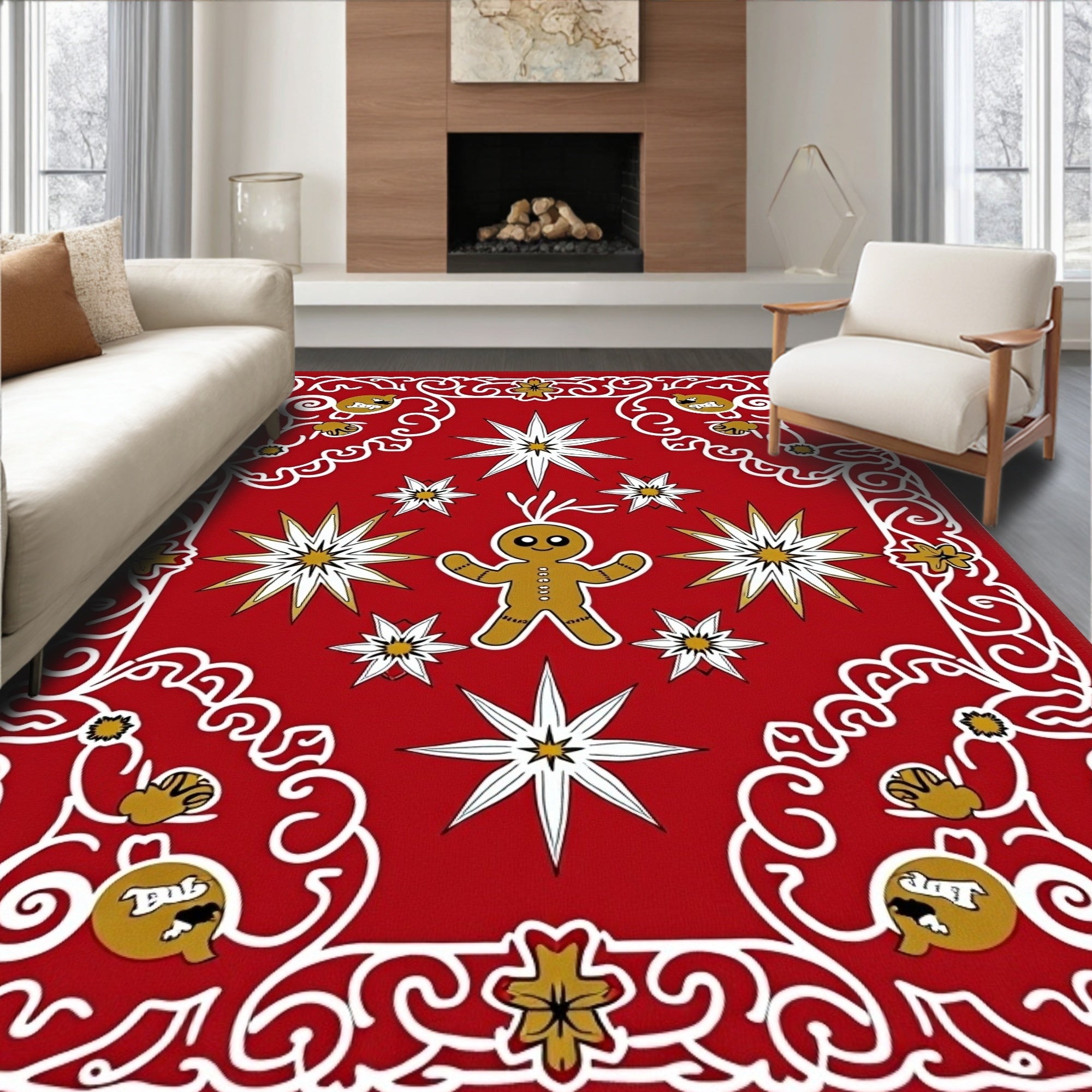Red Gingerbread Man Starburst Rug