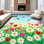 Whimsical Orange Butterfly Field Rug