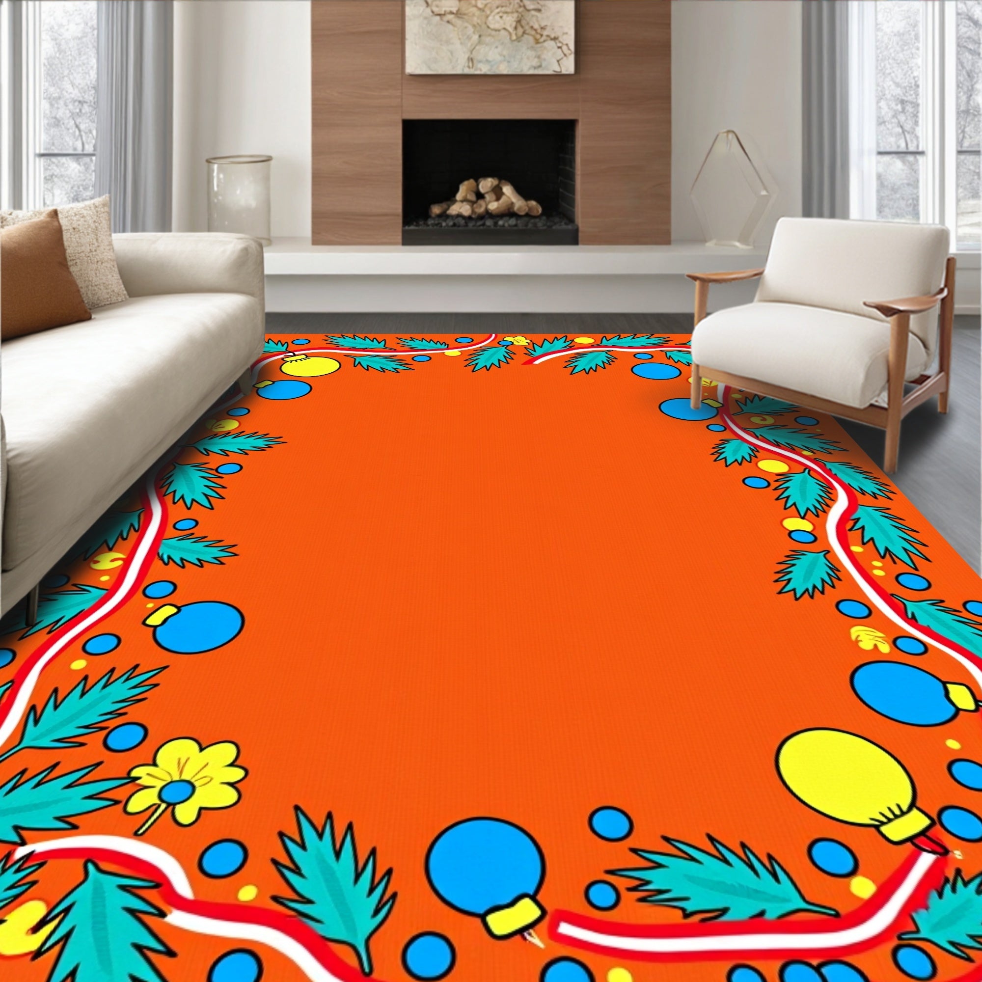 Festive Orange Tree Bauble Garland Rug