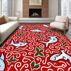 Whimsical Red Shark Holly Swirl Rug