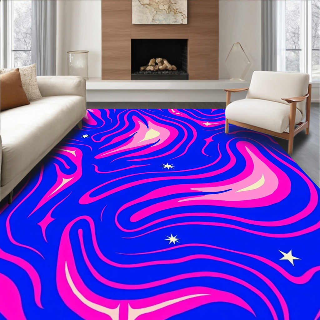 Psychedelic Swirls with Star Accents Rug