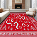 Red White Pine Tree Swirl Rug