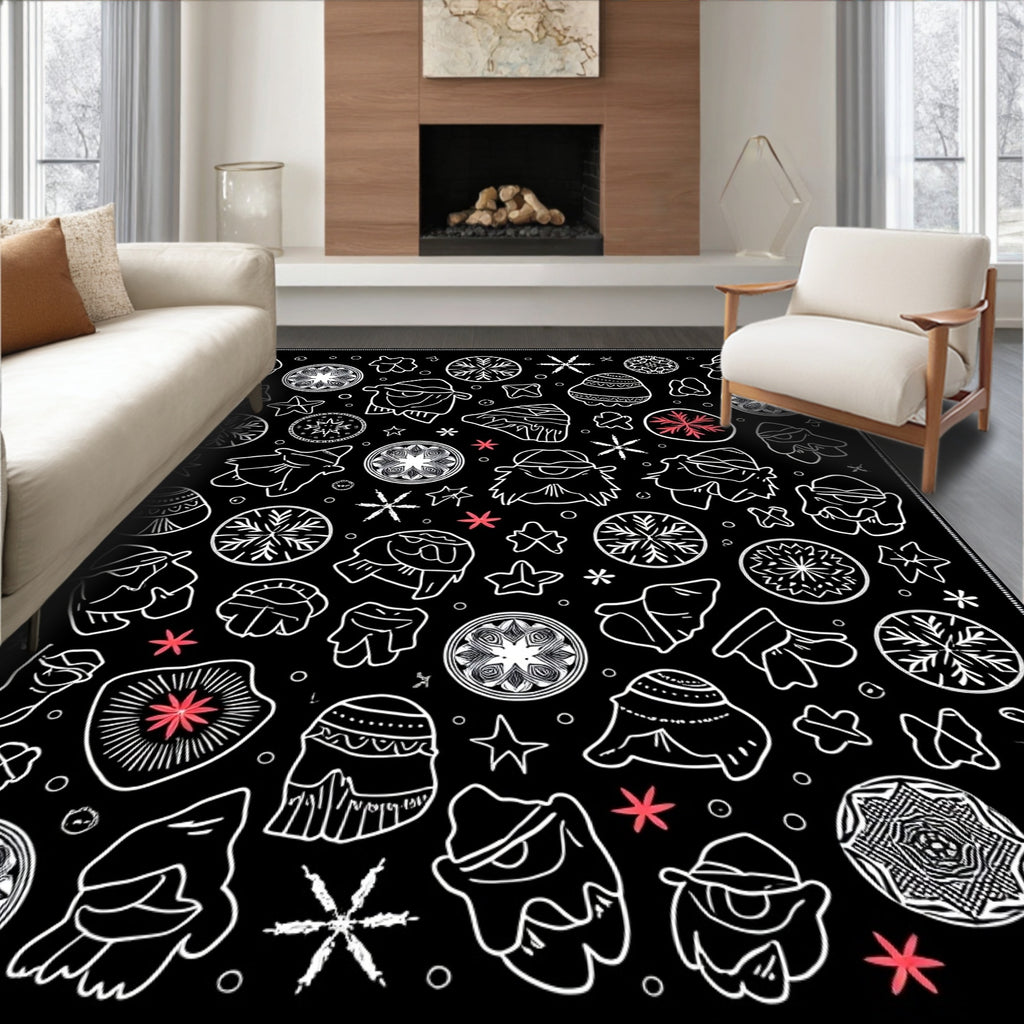 Whimsical Red Starburst Characters Rug