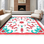 Coral Teal Floral Medallion Rug