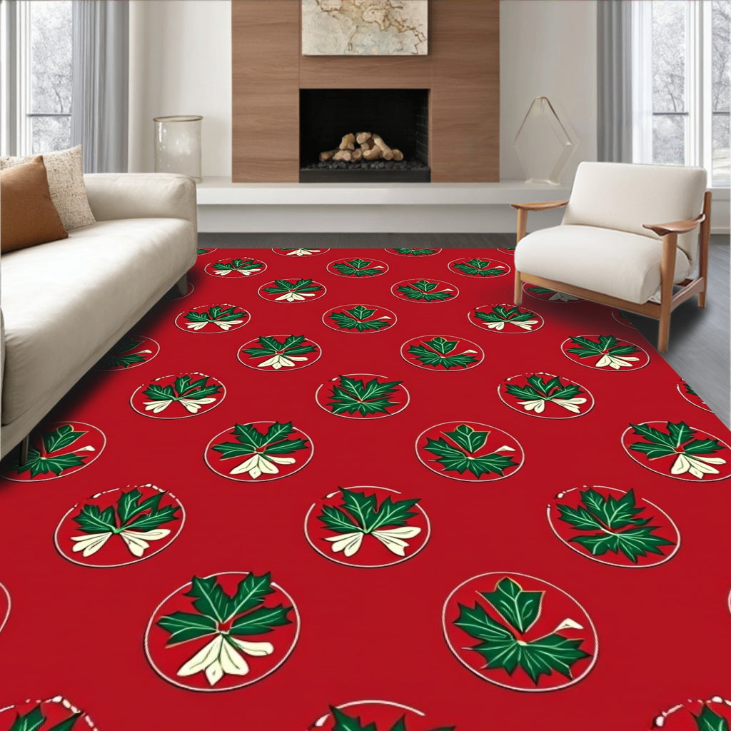 Red Green Leaf Medallion Accents Rug